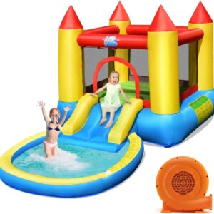 Inflatable Water Slide with 550w blower Toddler Water Bounce House Bouncy Park Castle w/Slide, Ocean Ball Pit