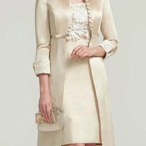 With Jacket Set Champagne 3/4 Sleeves Outfit Mother of the Bride Dress Occasion Formal Party Wedding Summer Customized