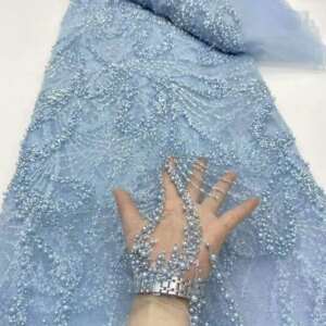 2025 Luxury 5 Yards Lace Fabrics Quality Sale Beaded Lace Fabric High Quality African Sequins Lace Fabric Dresses Women Party