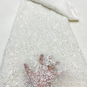 High Quality African red Handmade Beaded Lace Fabirc 2025 Sewing sequins Embroidery Nigreian Lace Fabric Women Wedding Dress