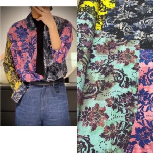 Color-blocking printed elastic double crepe silk fabric personalized shirt dress
