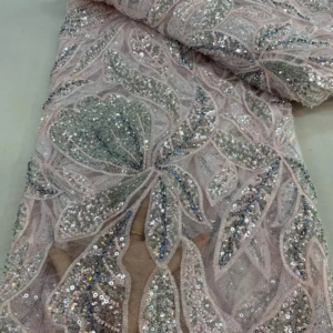 African Handmade Heavy Beads Tulle Lace Fabric 2025 High Quality French Luxury Beaded Lace Fabric For Bridal Wedding Dress Sew