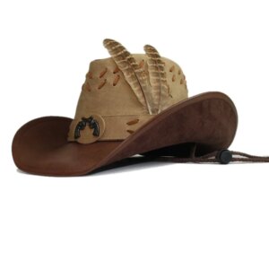 Vintage do old decorative leather men’s and women’s large brimmed country cowboy hat shade warm