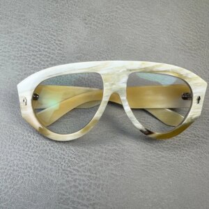 Man Glasses Frames Unique Vintage Oversize Pilot Arrow Handmade White Horn Reading Eyeglass Frames Myopia Lenses Eyeglasses