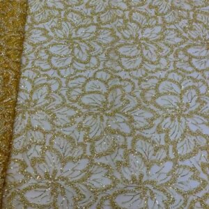 Gold African Sequins Beaded Groom Lace Fabric High Quality French Tulle Lace Fabric 2025 Embroidery Nigerian Lace Fabrics