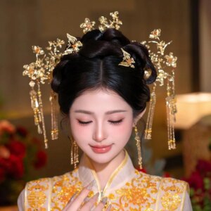 Golden Hairpin Hairpin Bridal Headdress New Chinese Xiuhe Cheongsam and Gown Han Chinese Clothing Hair Accessories Simple
