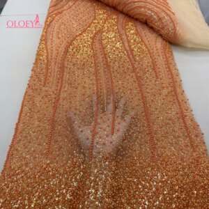 Latest Hot Sale Fashion Africa Lace Fabric High Quality Handmade Embroidery Lace With Beads Sequins Party For Wedding Dress