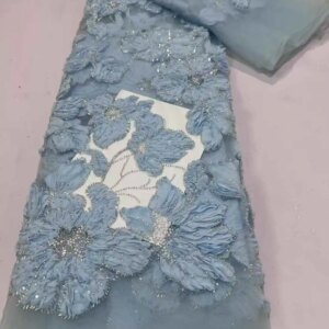 2025 France High-End Luxury Elegant green Handmade Beaded Lace Fabric Nigerian With Sequins Mesh Lace Fabric For Wedding
