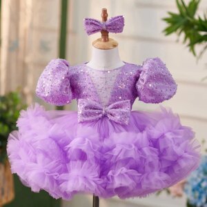 Dreamy Vow Charming Red Lilac Baby Girl Dress Embellished for Kids Party Celebration Spring Summer Knee Length Ball Gown J286