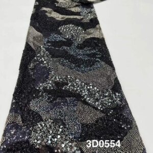 Brown Sequin Beaded Embroidery Lace Fabric Elegant French Net Lace Fabric With Beads Nigerian Sequins Lace Fabrics