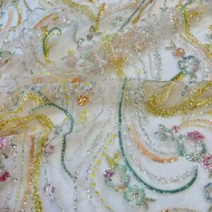 African Heavy Beaded Lace Fabric 2025 High Quality Nigerian Luxury Sequin Lace French Tulle Fabric For Wedding Party Dress