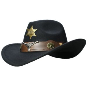 Vintage badge casual cowboy hat with large brim and wide shade warm