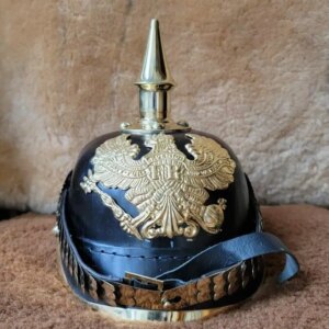 German Prussian Helmet Leather Hat Pickelhaube Spikes Men Vintage FR