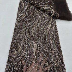 Brown Lace Fabric Beads Lace African Lace Fabrics 2025 High Quality Sequins Lace Fabrics For Sewing Dress