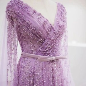 FATAPAESE Customized Fully Crystal Bead Pendant On Gown Sparking Gems Stones Bodice Long Tulle Sleeve Floor-length Wedding Dress