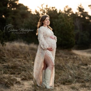 Don&Judy Vintage Boho Lace Maternity Dresses Lantern Sleeves with Side Slits Baby Shower Dress Pregnancy Photo Shoot Outfit