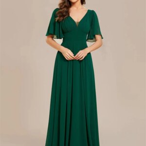 Customized Sweetheart Neck Short Sleeves A-Line Chiffon Bridesmaid Dress Deep V Back With Zipper Gowns For Wedding Guest 2025