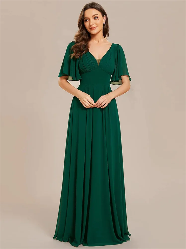 Customized Sweetheart Neck Short Sleeves A-Line Chiffon Bridesmaid Dress Deep V Back With Zipper Gowns For Wedding Guest 2025