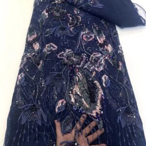 Navy Blue Embroidered Dubai New 2025 Latest Style Luxury Beaded Lace High Quality Fabric 2024 African Lace Fabric Dresses A806-1