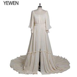 Flowy Off Shoulder Round Neck Flare Maternity Photoshoot Dress Long Sleeve Baby Shower Dress for Pregnant Woman YEWEN