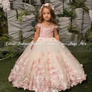 Princess Mini Quinceanera Dresses Fairytale 3D Flower Applique Tender Pink Tutu Flower Girl Dresses Birthday Party Customised