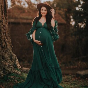 Maternity Photography Gown Single Breasted Buckle Linen Cotton Floor Mopping Dress Bohemian Photo Shooting Pregnancy Dress
