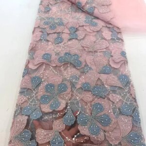 French high-quality, luxurious and elegant hand-beaded lace fabric, African Nigerian sequined lace fabric, sewn fabric dress