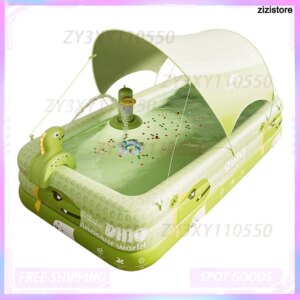 Small Dinosaur Themed Inflatable Swimming Pool for Kids – Portable Indoor/Outdoor Large Foldable Household Swimming Pool
