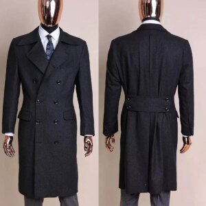 Vintage Men Long Coat Double Breasted Wool Blends Business Blazers Exquisite Notched Lapel Winter Warm Overcoat Customized