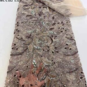 Mccarthy Nigerian Heavy Handmade Beads Tulle Lace Fabric 2024 African Luxury Sequins Lace Fabric For Women Evening Cloth Dresses