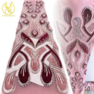 Pink African Beaded Embroidered Lace Fabric 2025 Elegant Nigerian French Sequined Lace Fabric for Ladies Party Dress Sewing