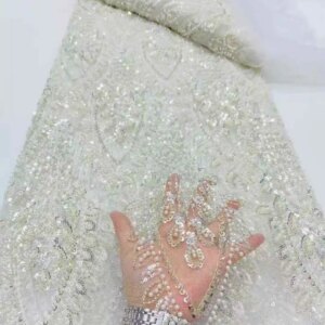 2025 African Heavy Beaded Lace Fabric Nigerian Sequins Groom Lace Fabric Wedding Party Dress Sewing High Quality Lace 5 Yards