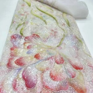 Nigerian Luxury Sequins Net Lace Fabric 2025 High Quality African Beaded Tulle Lace Fabric French For Wedding Party Dress KB4888