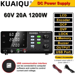 KUAIQU High-Power DC Power Supply OCP OVP Banch Switching 30V 60V 20A Adjustable 3-Memory Buzzer Alarm Voltage Regulator Test