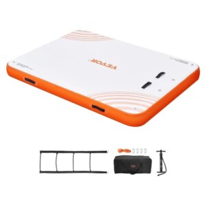 Floating Platform for ocean Pool Beach, 8x6FT Inflatable Dock with Non-Slip Surface, Detachable Ladder & Portable Design