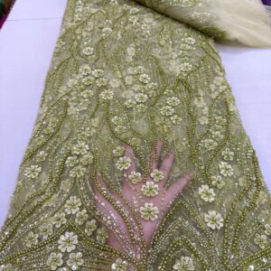 Nigerian Luxury Beaded Tulle Embroidery Lace Fabric 2025 French Heavy Handmade Sequins Net Lace Fabric for Bridal Dress Fashion
