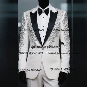 Male Fashion Beaded Stones Suits Men 2 Pieces Sets Italian Design Groom Wedding Tuxedos Customized terno masculino completo 2025