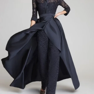 Jumpsuit Mother of the Bride Dress Formal Wedding Guest Vintage Party Shirt Collar Floor Length Satin Evening Gown