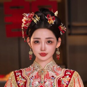 Velvet Flower Bridal Headdress Xiuhe Clothing and Gown Hair Accessories Morning Gowns Hanfu Classical Wedding Decoration