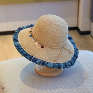 The hat woman’s fashionable vacation ethnic style tassel pendant fisherman’s hat outing