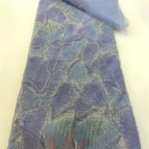 Luxury Beaded Lace Fabric Wedding Dress Sky Blue Lace Fabric 5 Yards High Quality 2025 Luxury Embroidered Tulle Fabric  A1130-1