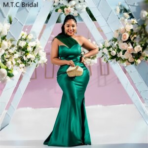 Custom Made 2025 Green African Bridesmaid Dresses One Shoulder Mermaid Corset Back Long Wedding Party Gowns Wholesale