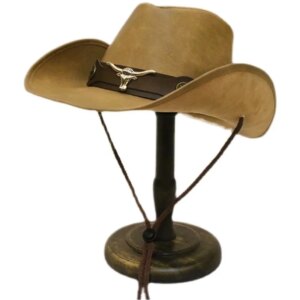 Bull leather belt men’s and women’s big brimmed hat Cowboy sunshade vintage top