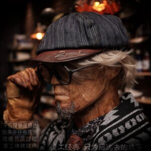 Handmade Amekaji Vintage with Do the Old Cowboy Stripes Forward Octagonal Cap Male Painter Newsboy Female Yupi Leather Fashion