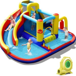 Inflatable Water Slide, Mega Water Bounce House with Slide Combo for Kids Backyard Outdoor Fun w/735w Blower, Splash Pool, Blow