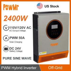 US Stock 3KVA 2.4KW Solar Hybrid Inverter 24V Dc To 110V/120V With 50A PWM Charge Controller Off-Grid Pure Sine Wave Inversor