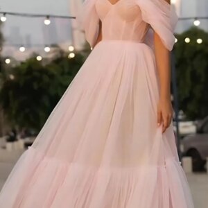 Sweet Elegant A-Line Party Wear Prom Gown Off-the-Shoulder Tulle Tea-Length Sleeveless Wedding Guest Dress 2025 Free Customized