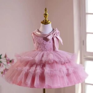 Jill Wish Pink Sleeveless Flower Girl Dress Knee Length Tiered Lace Princess Kids Wedding Birthday Party Holiday Prom Gown J541