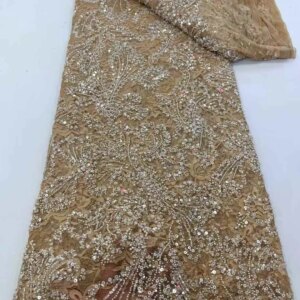Luxury African Sequins And Beaded Lace Fabric 2025 High-Quality Nigerian Wedding Bridal Embroidery French Tulle Lace For Wedding