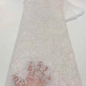 African Heavy Beaded Lace Fabric French Bridal Sequins Lace Fabric 2025 Luxury Nigerian Tulle Lace Fabric Couture Materiel